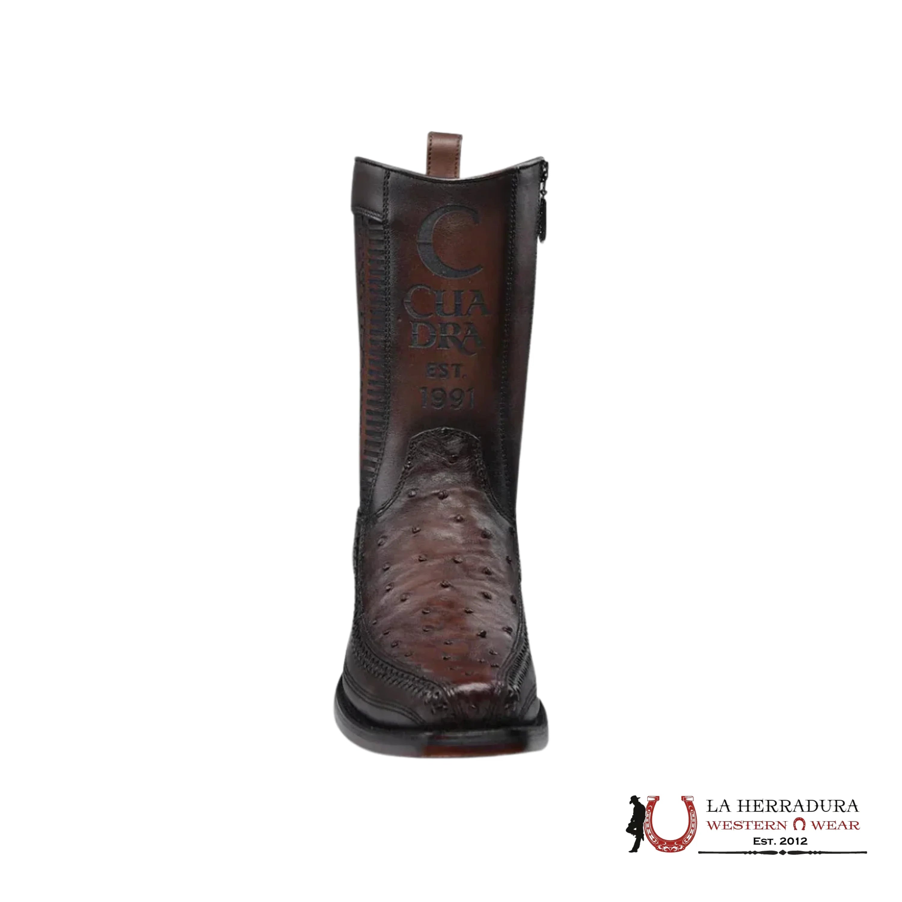 CUADRA SHORT BOOT OSTRICH CHOCOLATE LASER & WOVEN NARROW SQAURE TOE CU803 BOTAS HOMBRES