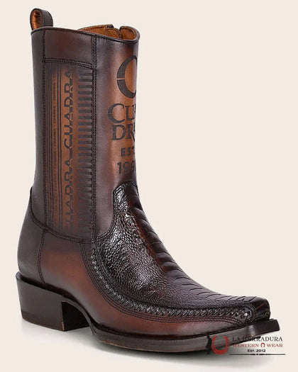 CUADRA CU631 BOTA CORTA PATA DE AVESTRUZ LÁSER Y TEJIDA PUNTA CUADRADA ANGOSTA