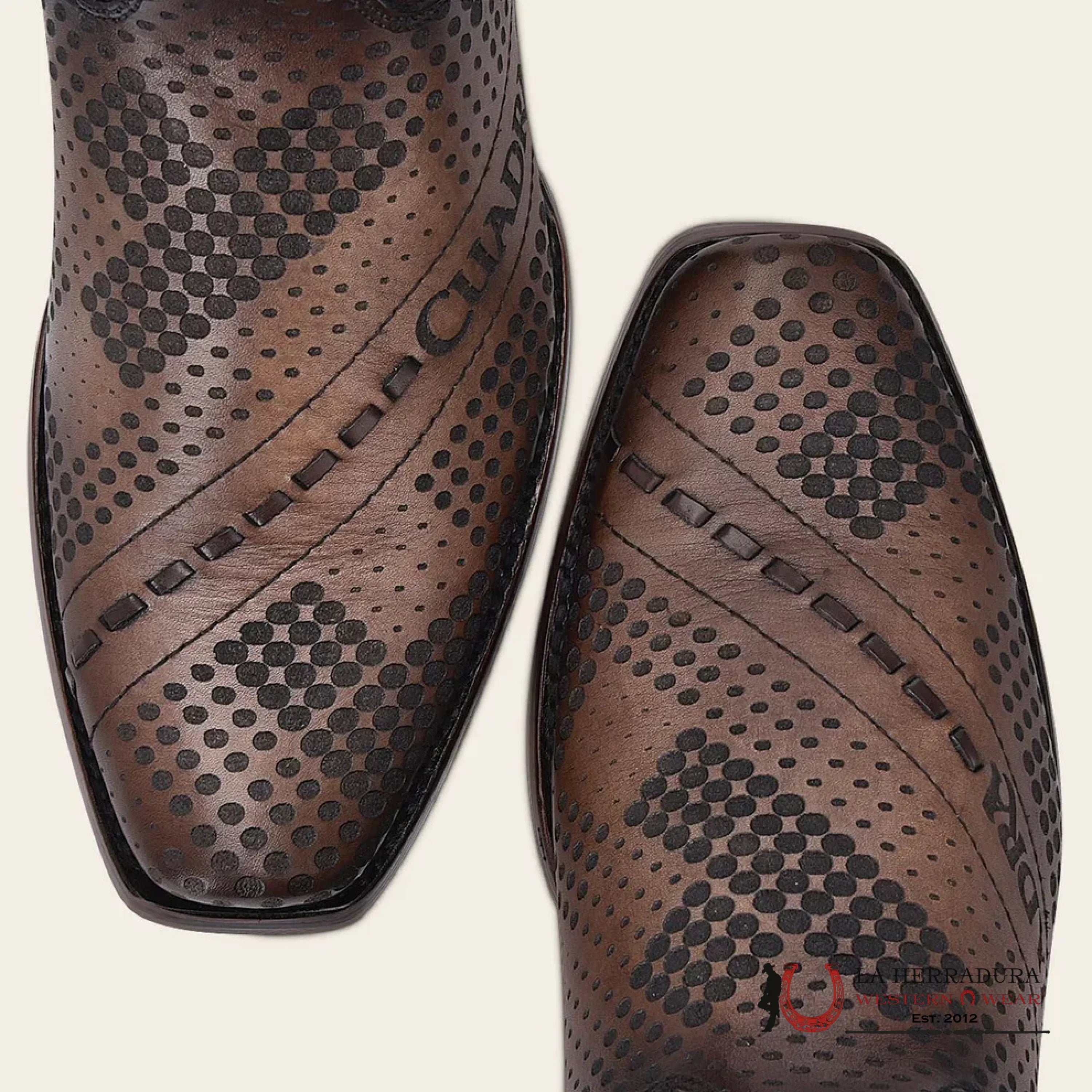 CUADRA SHORT BOOT RES CRUST TORNADO TWISTER BROWN LASER & WOVEN & ZIPPER NARROW SQUARE TOE CU737 BOTAS HOMBRES