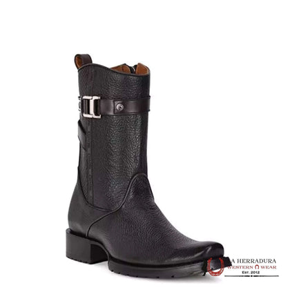 BOTA CORTA CUADRA CU630 RES SANTANA NEGRO LÁSER Y BORDADO PUNTA CUADRADA ESTRECHA CU630