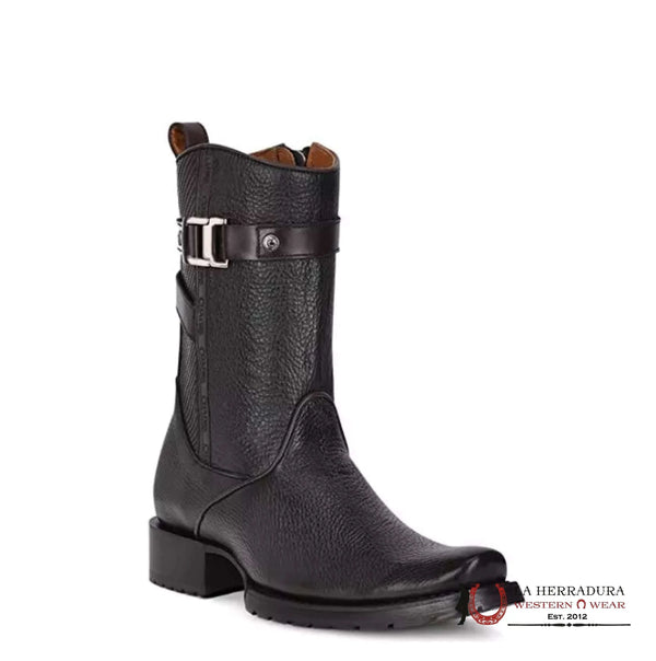 BOTA CORTA CUADRA CU630 RES SANTANA NEGRO LÁSER Y BORDADO PUNTA CUADRADA ESTRECHA CU630