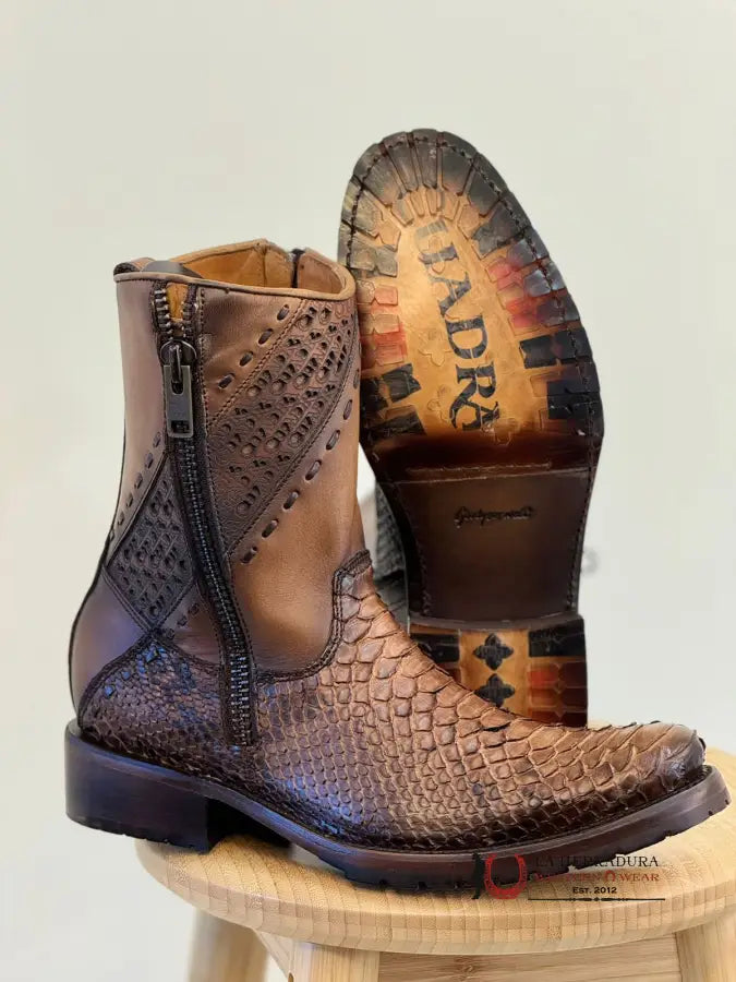 Cuadra Short Boots Python Brown Laser & Woven Round Toe Botas Hombres