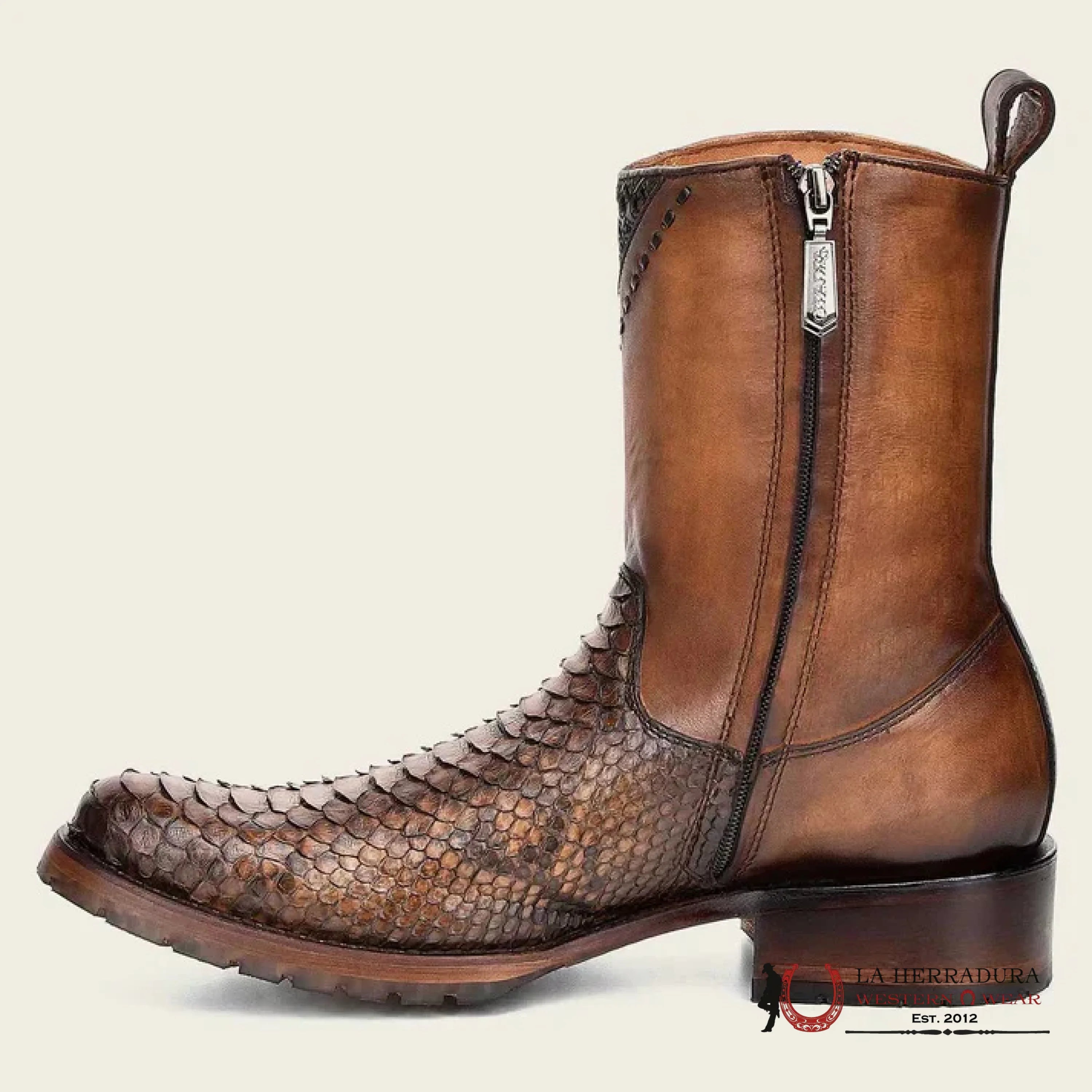 CUADRA SHORT BOOTS PYTHON BROWN LASER & WOVEN ROUND TOE CU425 BOTAS HOMBRES