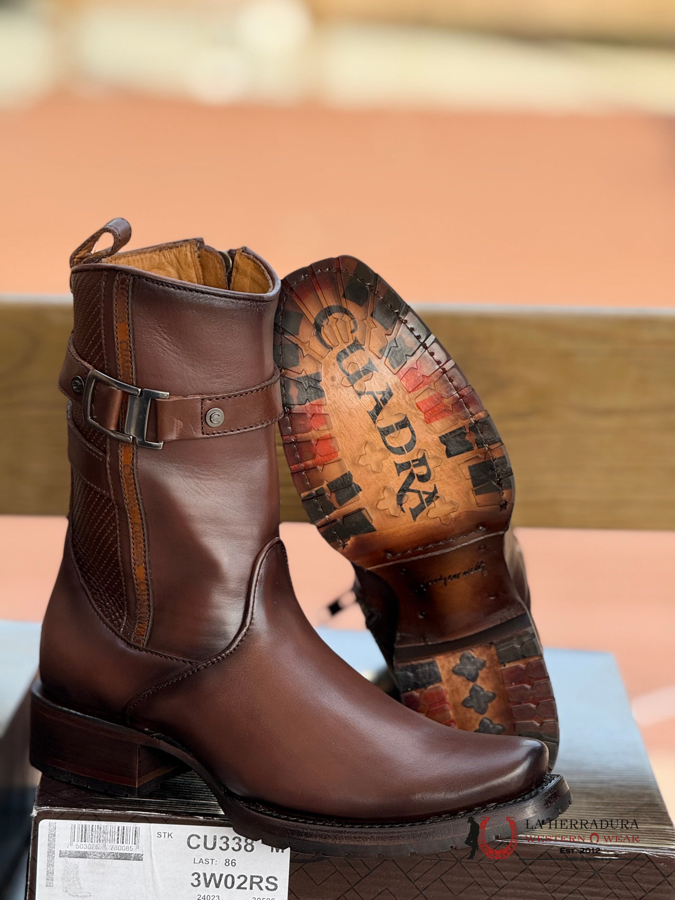 Cuadra Short Res Caracas Caos Cafe Laser & Woven Narrow Square Toe- 1J2Jrs Botas Hombres