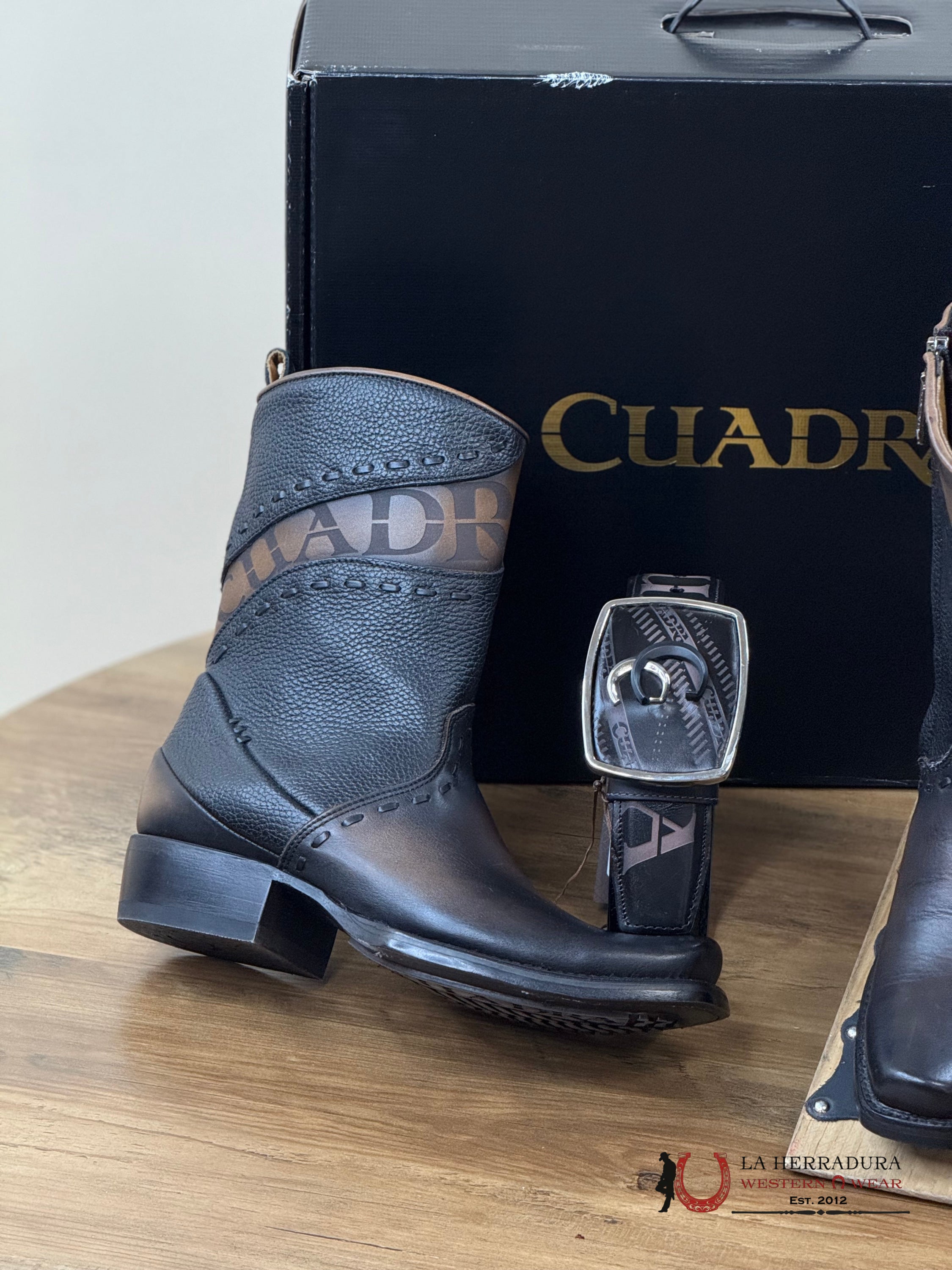 Cuadra Short Sillero Viene Negro Black Laser & Woven Narrow Square Toe Botas Hombres