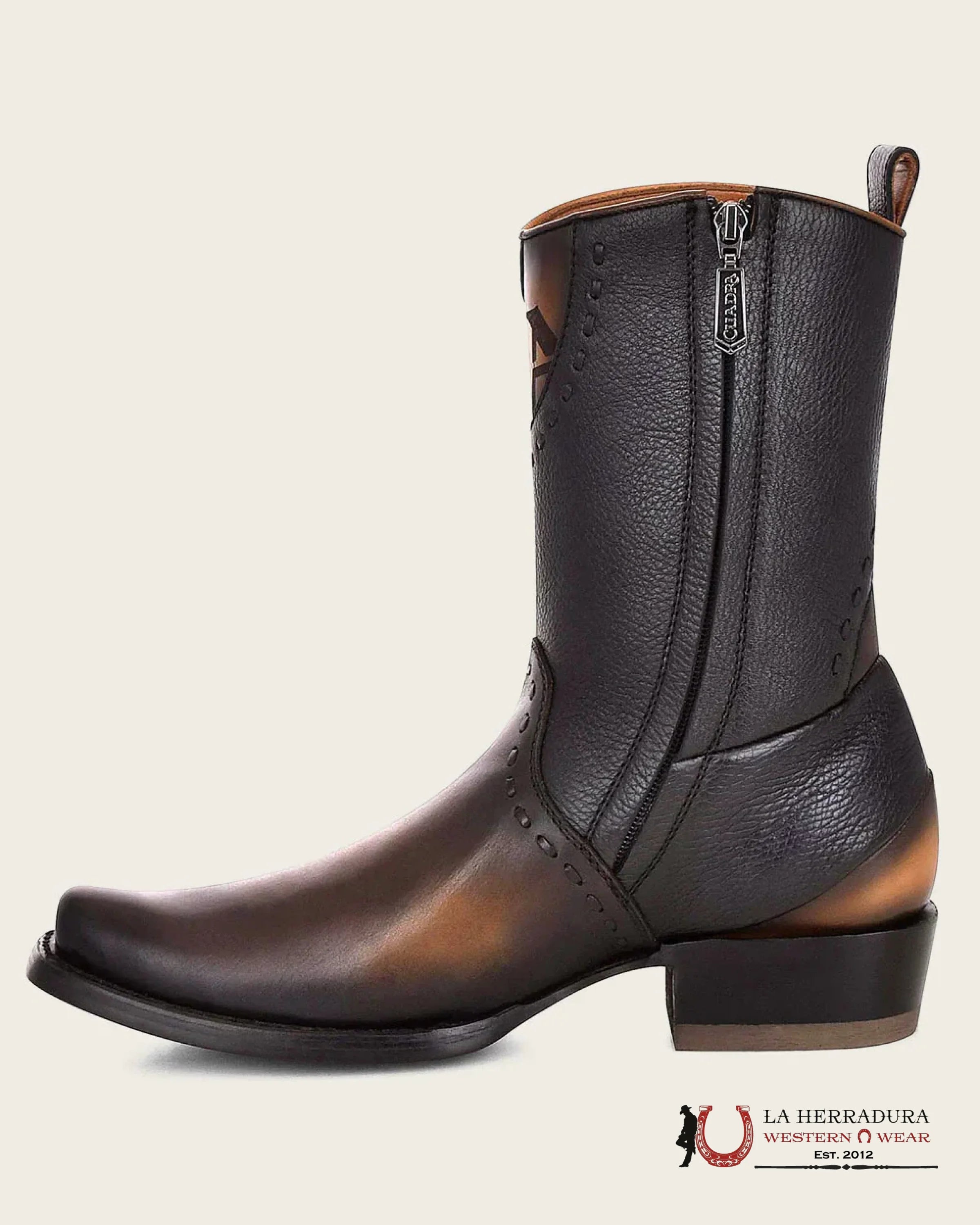 CUADRA SHORT SILLERO VIENE NEGRO BLACK LASER & WOVEN NARROW SQUARE TOE BOTAS HOMBRES