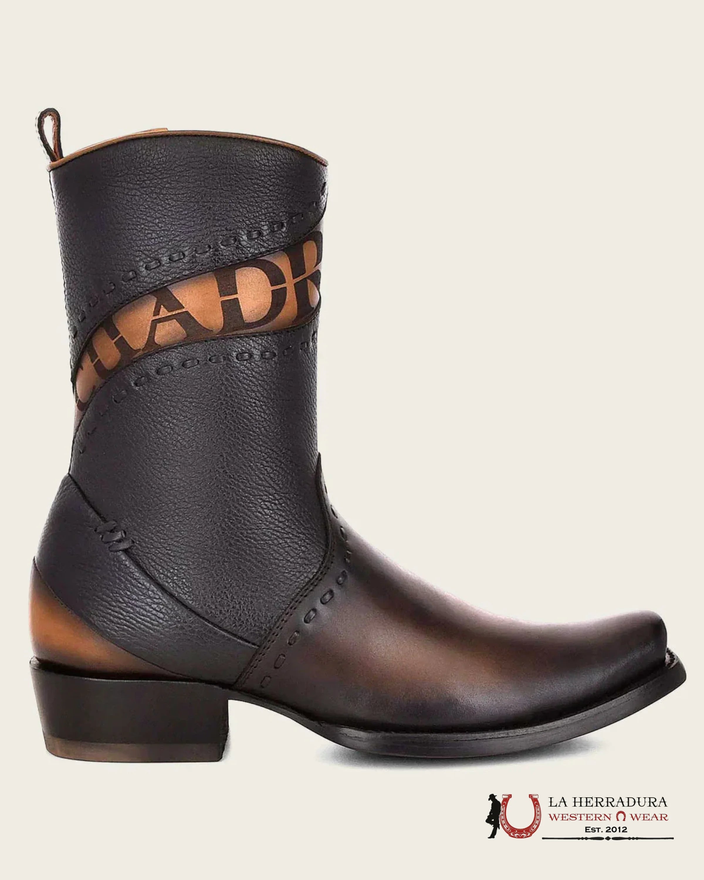 CUADRA SHORT SILLERO VIENE NEGRO BLACK LASER & WOVEN NARROW SQUARE TOE BOTAS HOMBRES