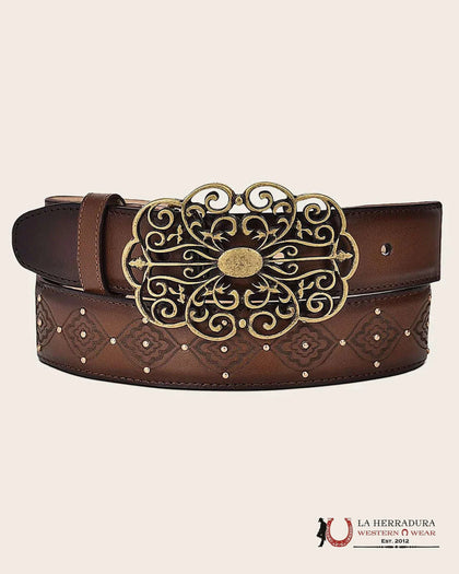 CINTURÓN DE MUJER CUADRA RES AZTECA MIEL BC245
