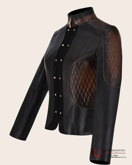 Chaqueta de cuero marrón con cremallera para mujer Cuadra JC142