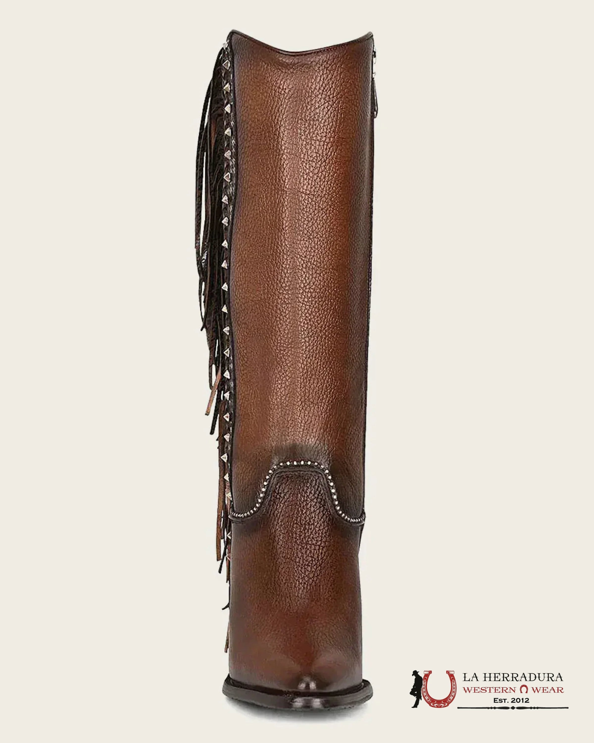 CUADRA WOMENS RES ARGELIA BROWN STUDS & FRINGE TALL BOOT POINTED TOE BOTAS MUJERES