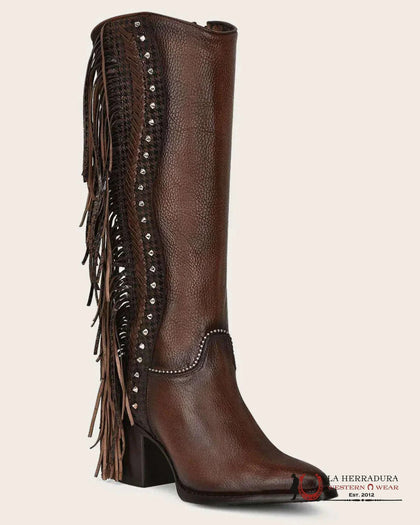 BOTA ALTA DE MUJER CUADRA RES ARGELIA CAFÉ CON ESTOPEROL Y FLECOS PUNTA CU695