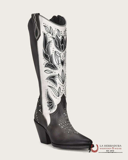 Bota alta para mujer CUADRA de piel color GRIS TOKIO con puntera afilada CU781