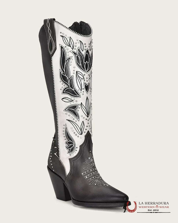 Bota alta para mujer CUADRA de piel color GRIS TOKIO con puntera afilada CU781