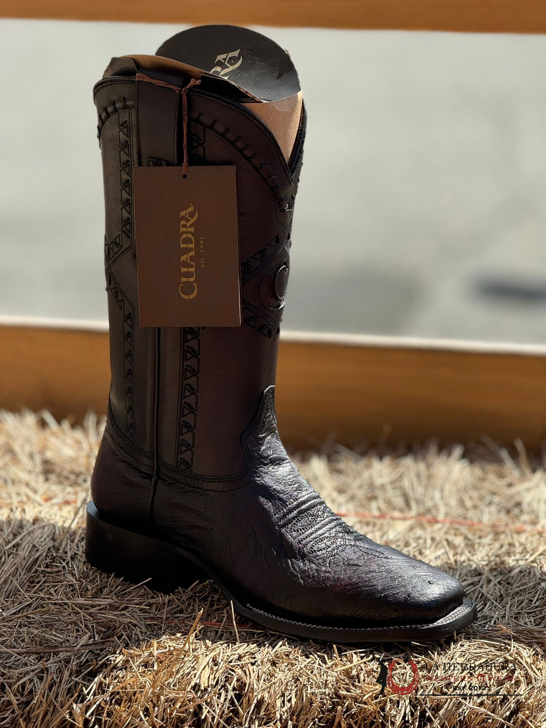 Cudra Boots Panza De Avestruz Black Cherry Laser & Woven Square Toe Botas Hombres