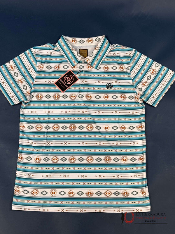 POLO AZTECA RAYADO AZUL Y BLANCO CUERO LINE PARA HOMBRE