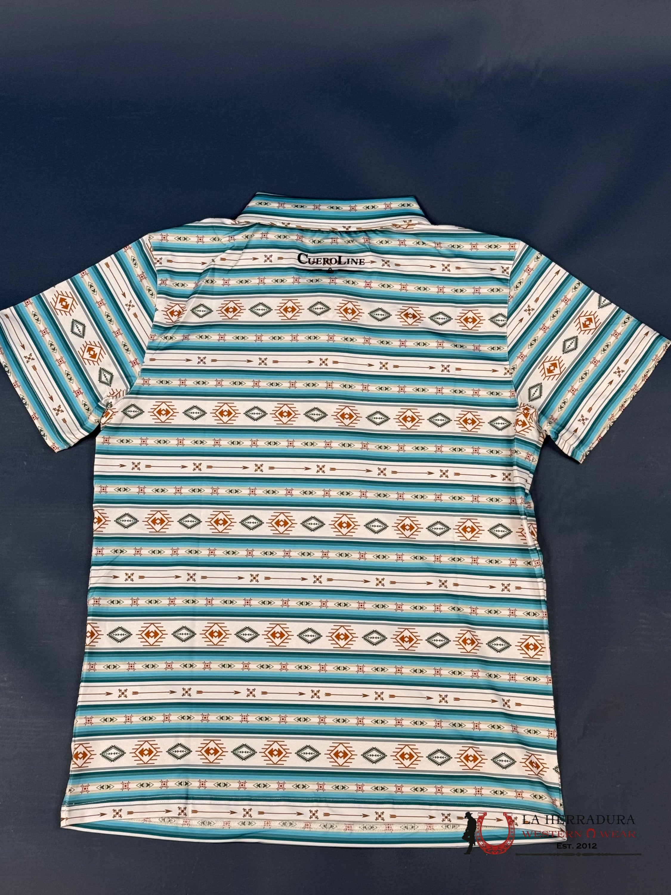Cuero Line Men’s Blue And White Striped Aztec Polo Ropa Hombres