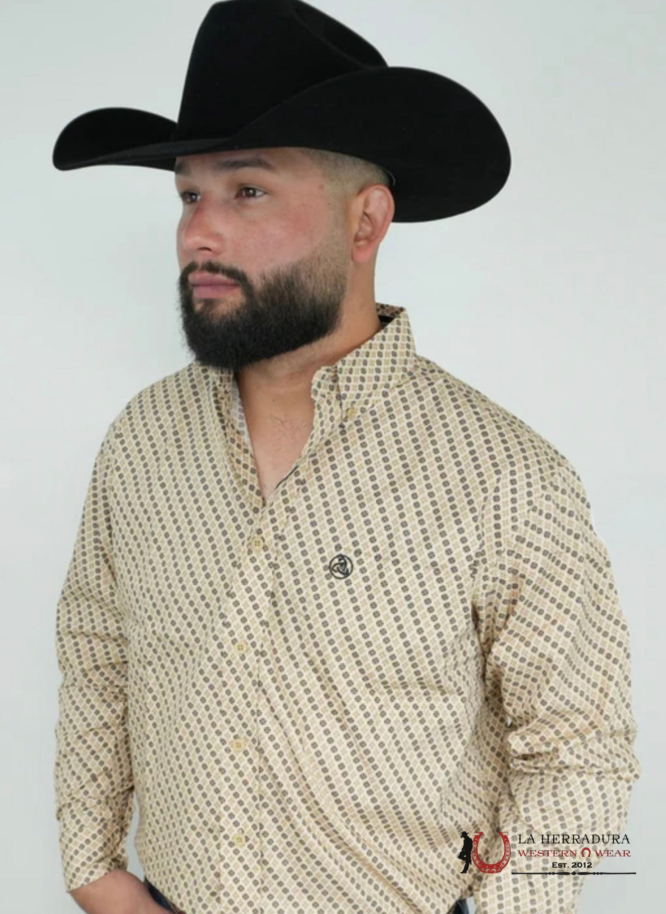 CUERO LINE MEN’S BROWN LONG SLEEVE STRIPED PRINT ROPA HOMBRES