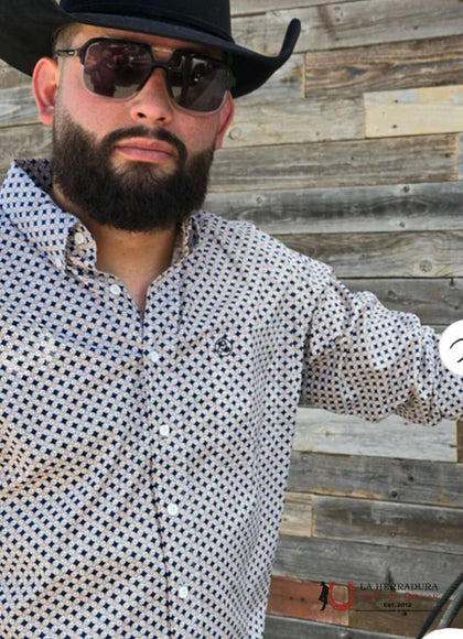 CUERO LINE MEN’S  NAVY/ORANGE LONG SLEEVE STRIPED  PRINT
