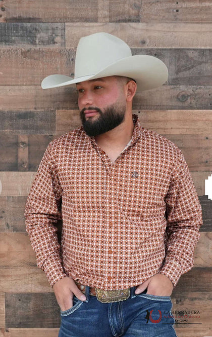CUERO LINE MEN’S ORANGE  LONG SLEEVE STRIPED  PRINT