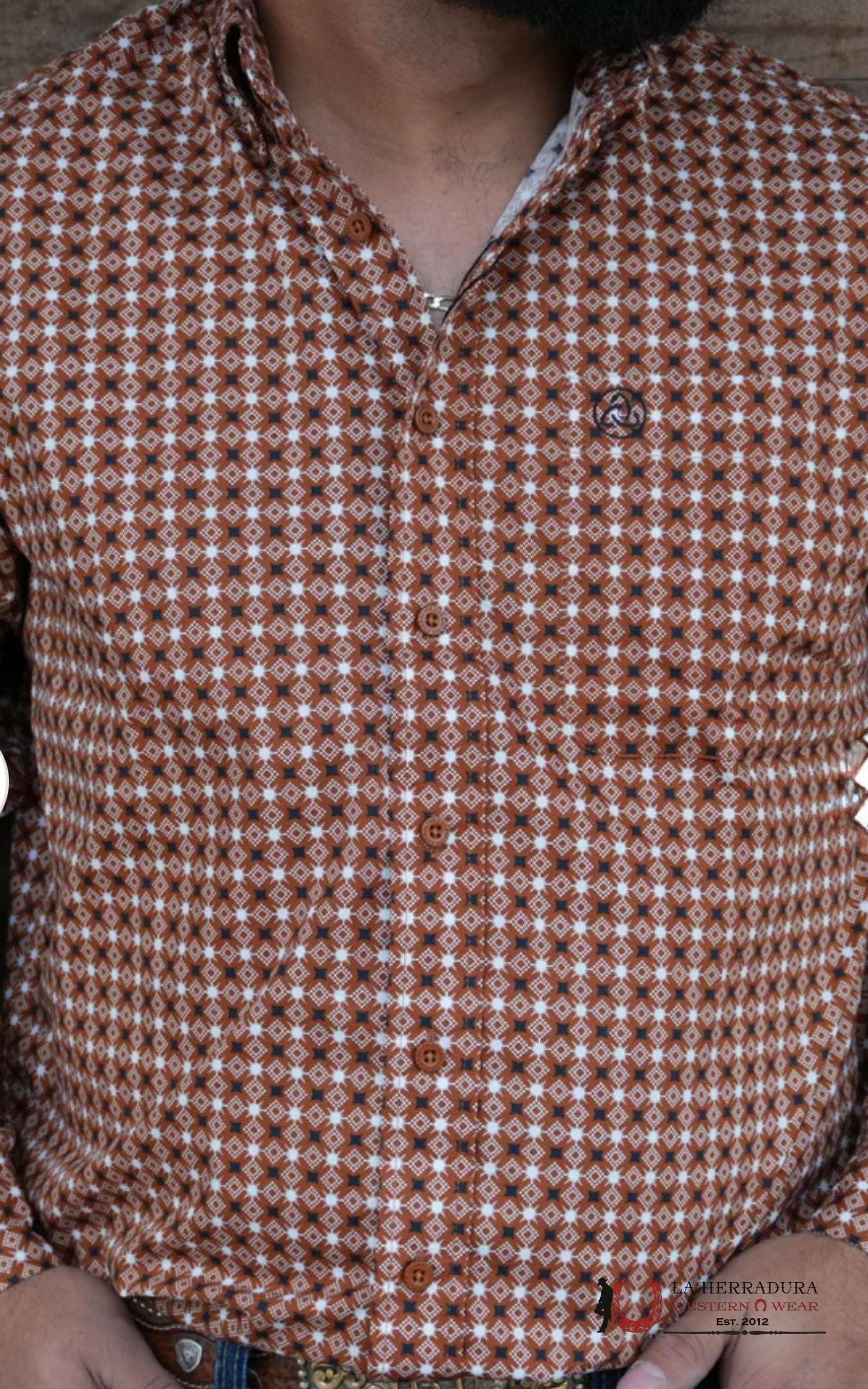 CUERO LINE MEN’S ORANGE LONG SLEEVE STRIPED PRINT ROPA HOMBRES