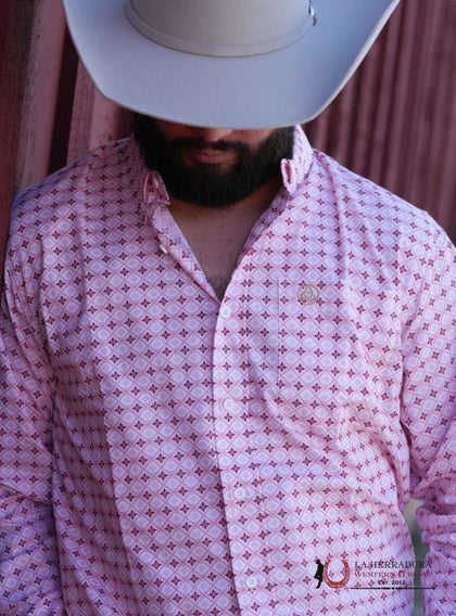 CUERO LINE MEN’S PINK LONG SLEEVE STRIPED PRINT SKCL2023123