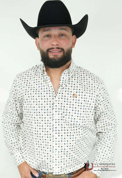 CUERO LINE MEN’S WHITE/BLACK LONG SLEEVE STRIPED  PRINT