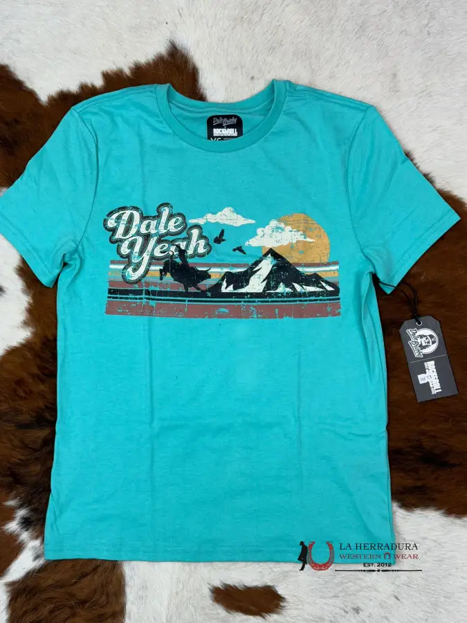 Dale Brisby X Rock&Roll Graphic Tee Western Mountain Turquoise Short Sleeve T-Shirt Ropa Hombres