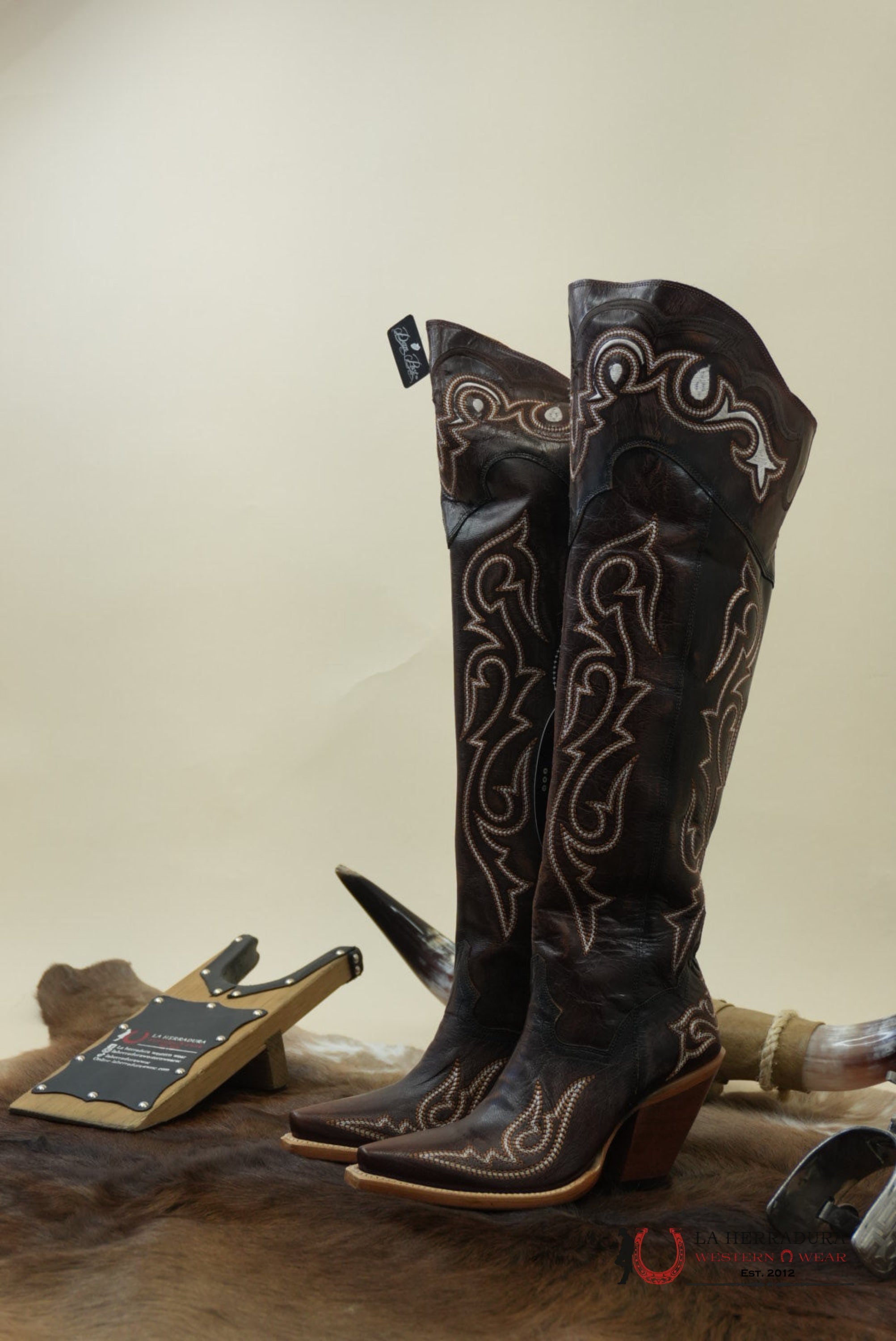 DAN POST CHOCOLATE LEATHER SNIP TOE TALL BOOT WOMEN BOTAS MUJERES