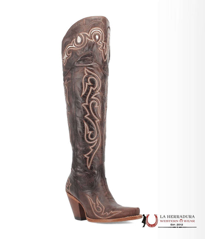 BOTA ALTA DAN POST DE CUERO CHOCOLATE CON PUNTA DE PICO -DP4342