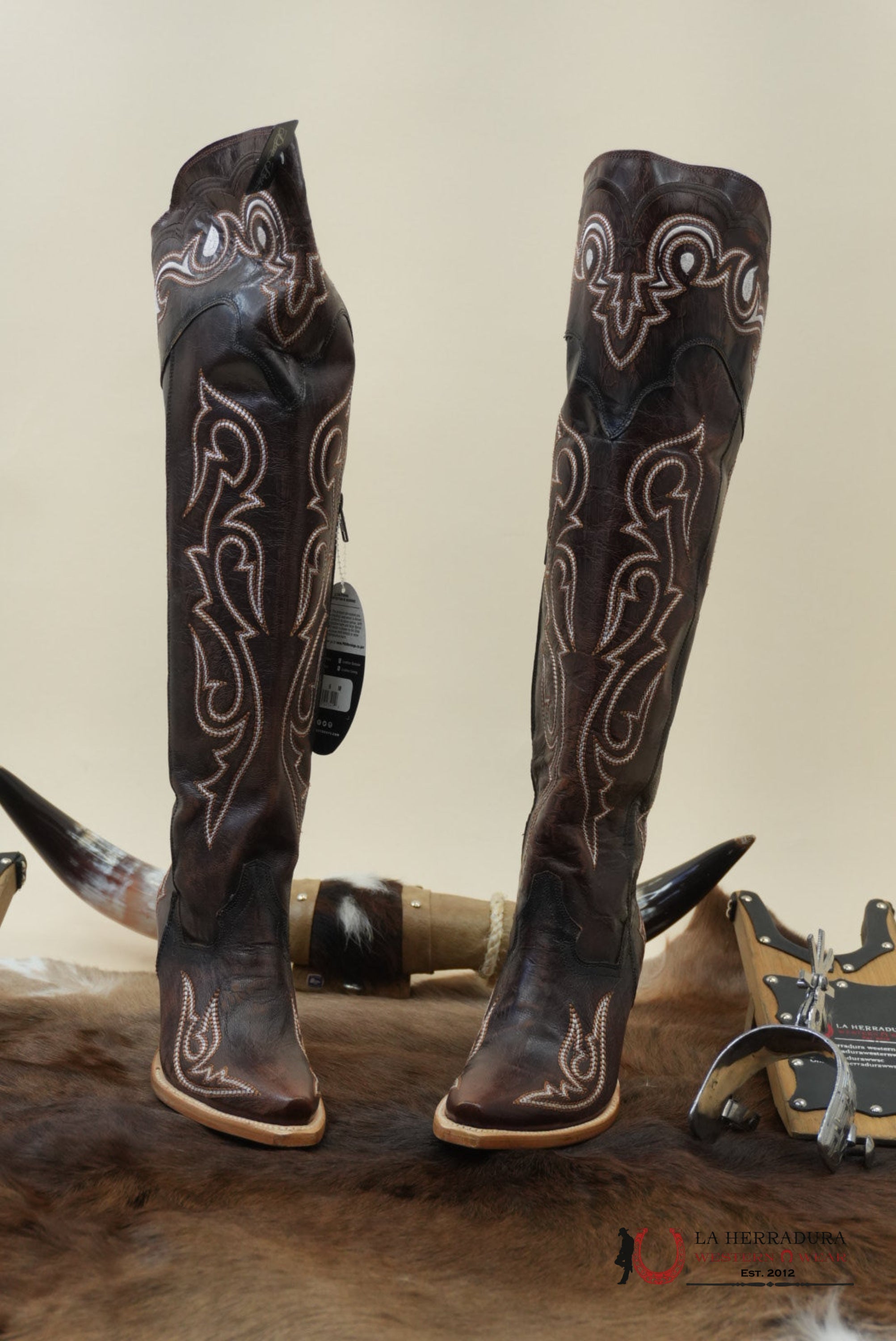 DAN POST CHOCOLATE LEATHER SNIP TOE TALL BOOT WOMEN BOTAS MUJERES