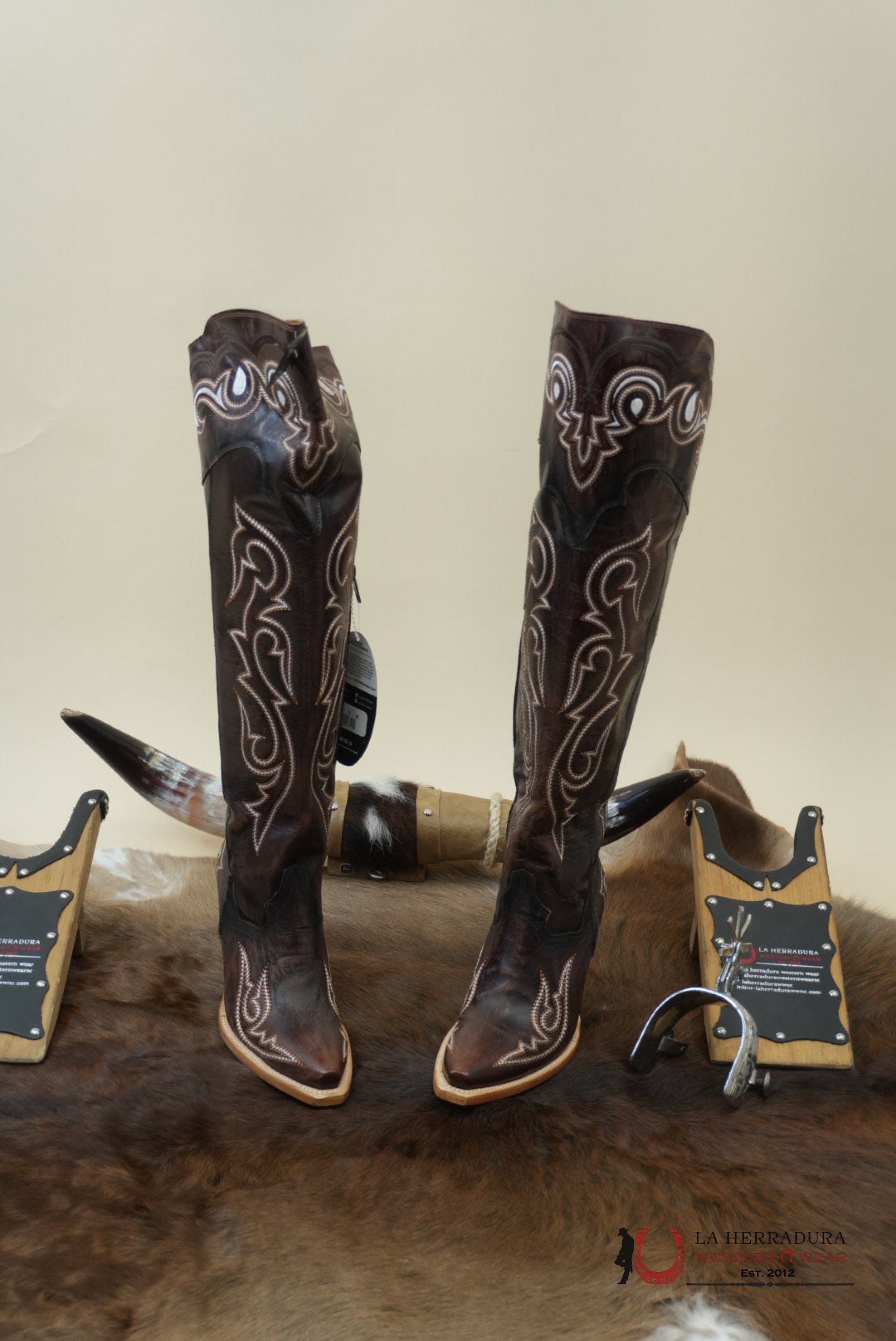 DAN POST CHOCOLATE LEATHER SNIP TOE TALL BOOT WOMEN BOTAS MUJERES