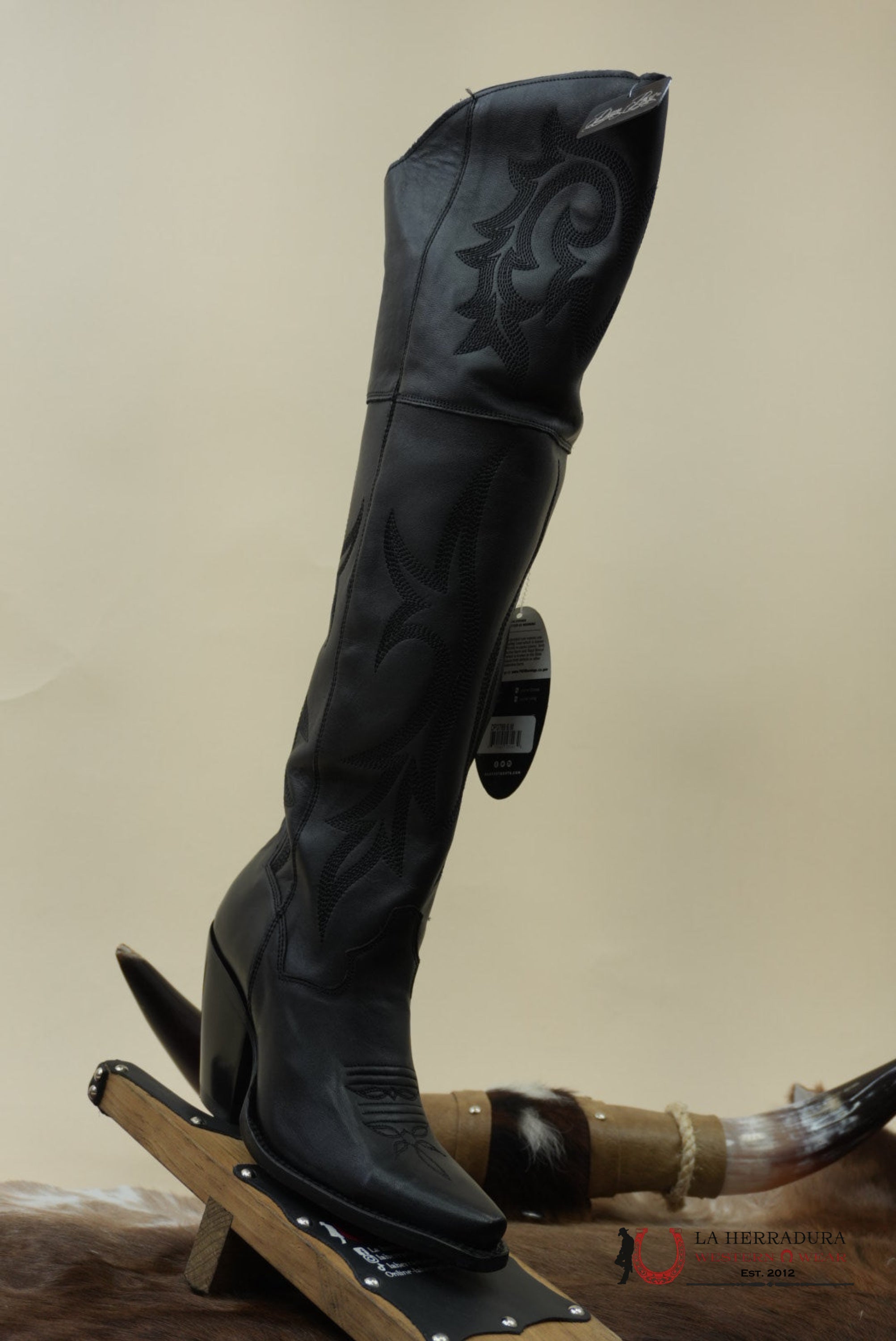 DAN POST JILTED BLACK LEGIT LEATHER SNIP TOE TALL BOOT WOMEN BOTAS MUJERES