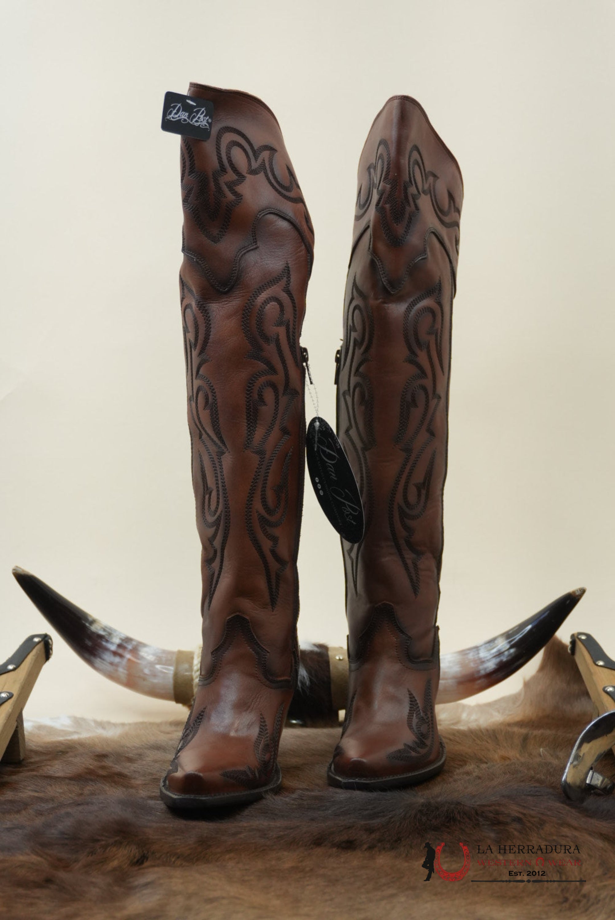 DAN POST SEDUCTRESS CHESTNUT LEATHER SNIP TOE TALL BOOT WOMEN BOTAS MUJERES