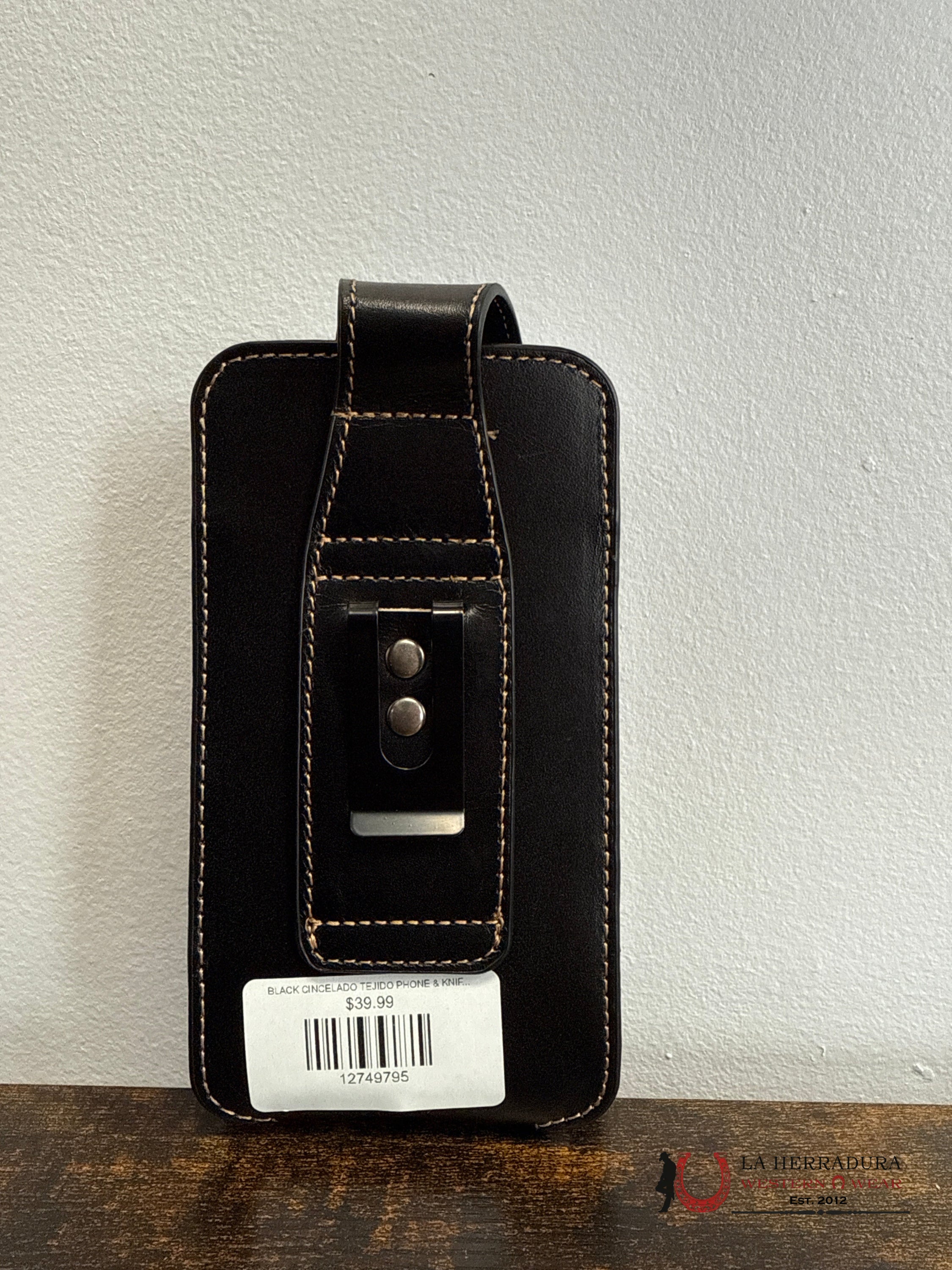 DARK BROWN CINCELADO BULLHEAD PHONE & KNIFE CASE