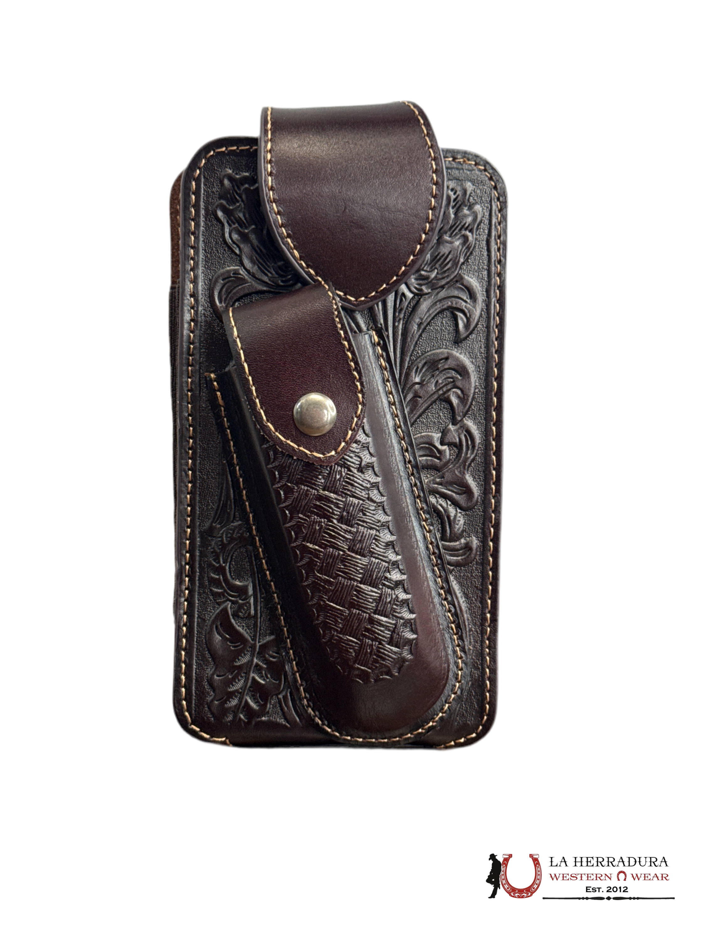 DARK BROWN CINCELADO TEJIDO PHONE & KNIFE CASE