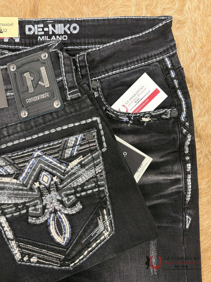 DE NIKO MENS JEANS SLIM STRAIGHT-DN-034BLK