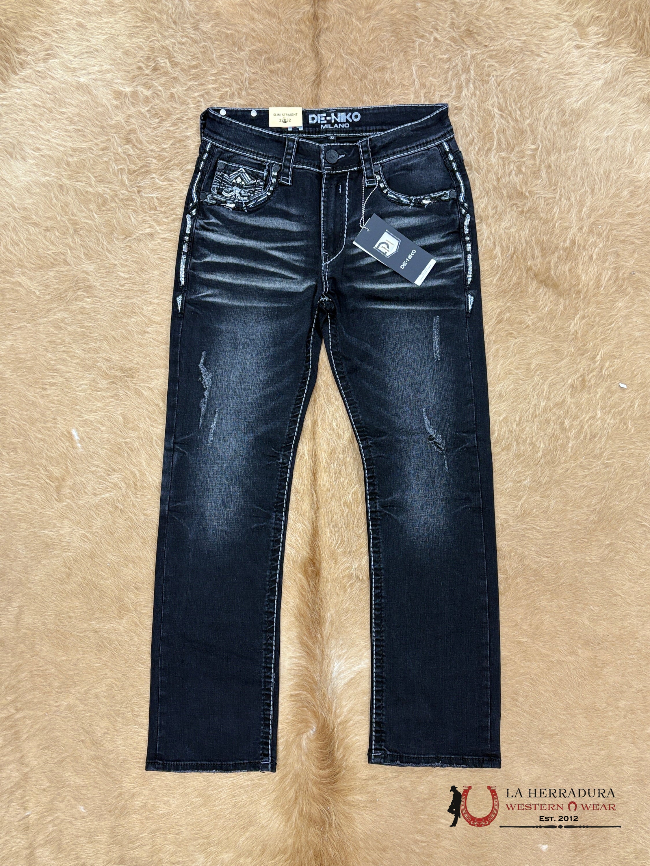 DE NIKO MENS JEANS SLIM STRAIGHT-DN-034BLK ROPA HOMBRES