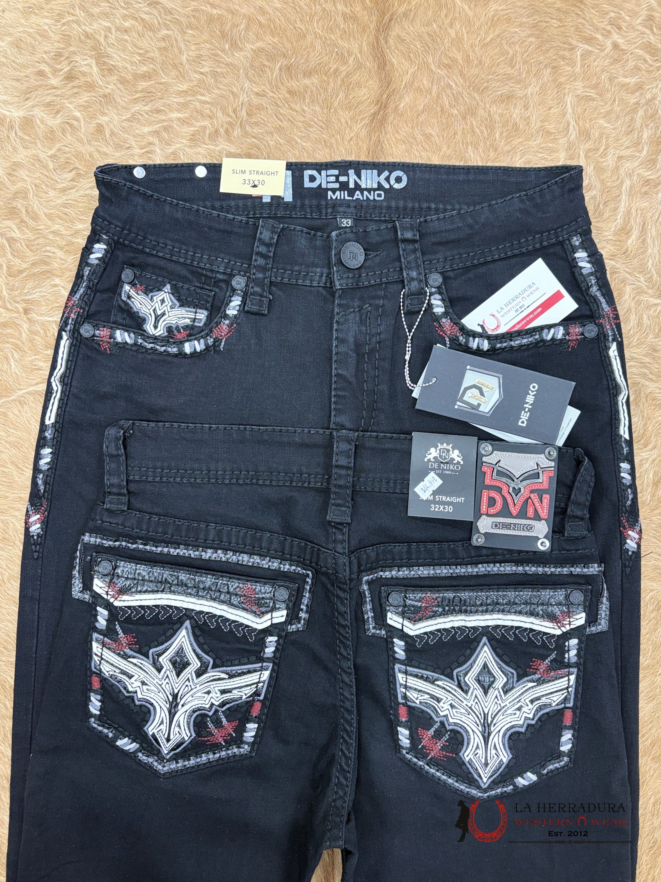 DE NIKO MENS JEANS SLIM STRAIGHT-DN-042BLK ROPA HOMBRES