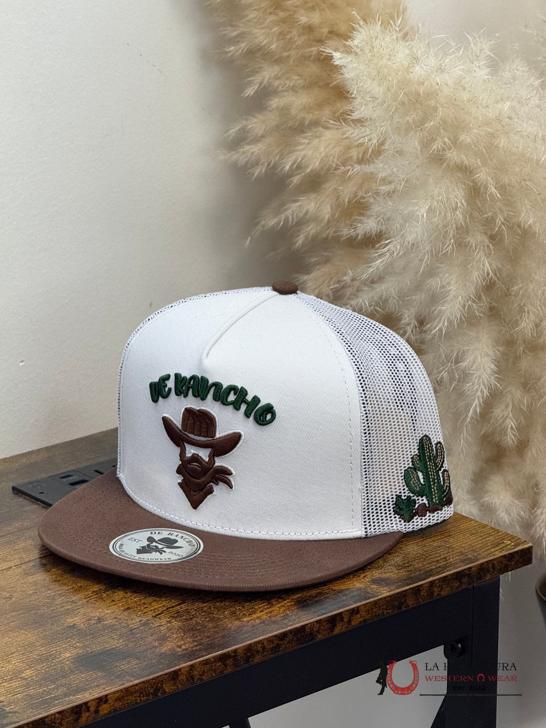 DE RANCHO WHITE Style 205 verde con cafe HAT CAPS MENS GORRAS HOMBRES