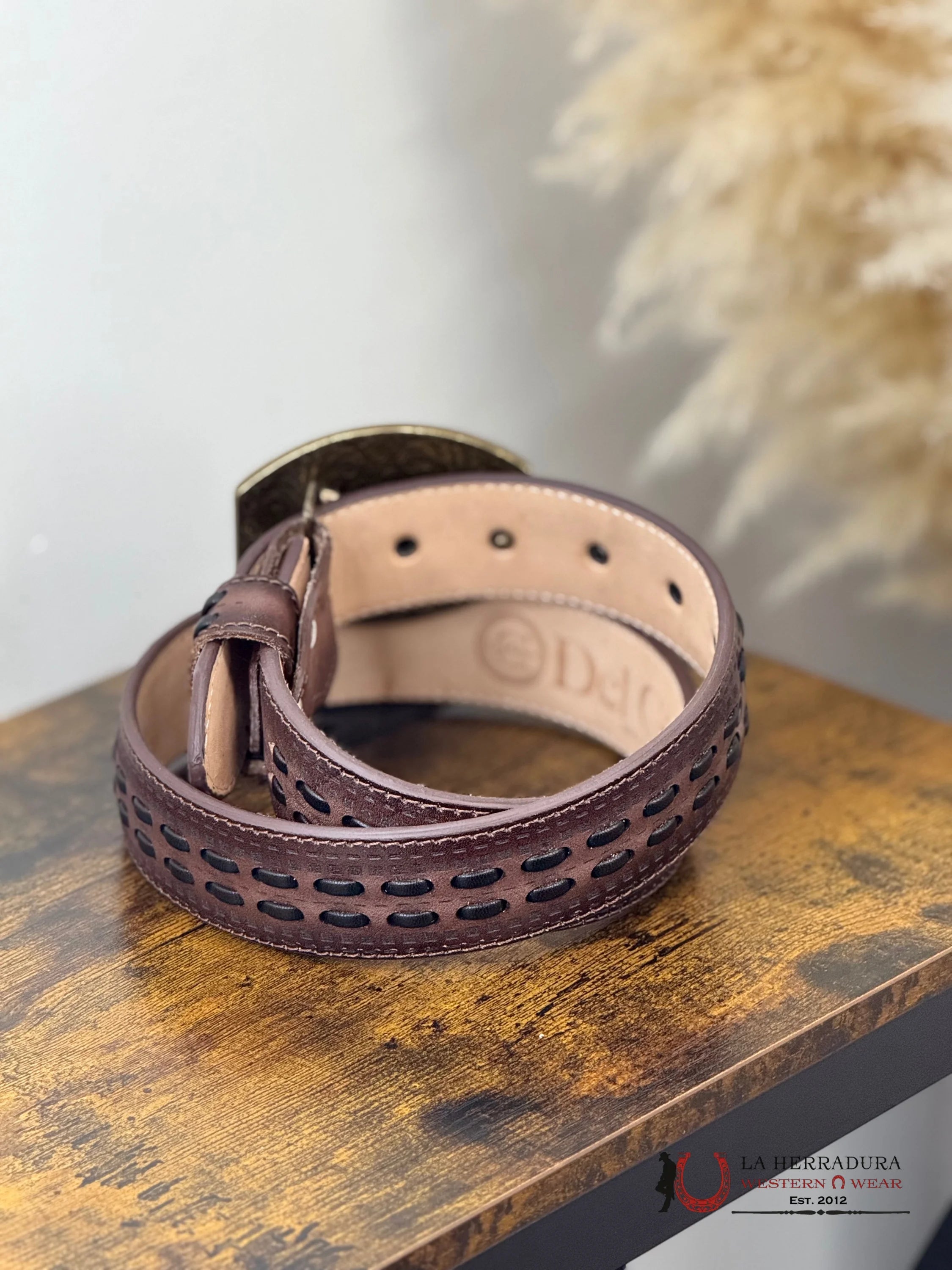 DEL CÉSAR BROWN BELT WITH BLACK STICHING MEN BELT CINTURONES HOMBRES