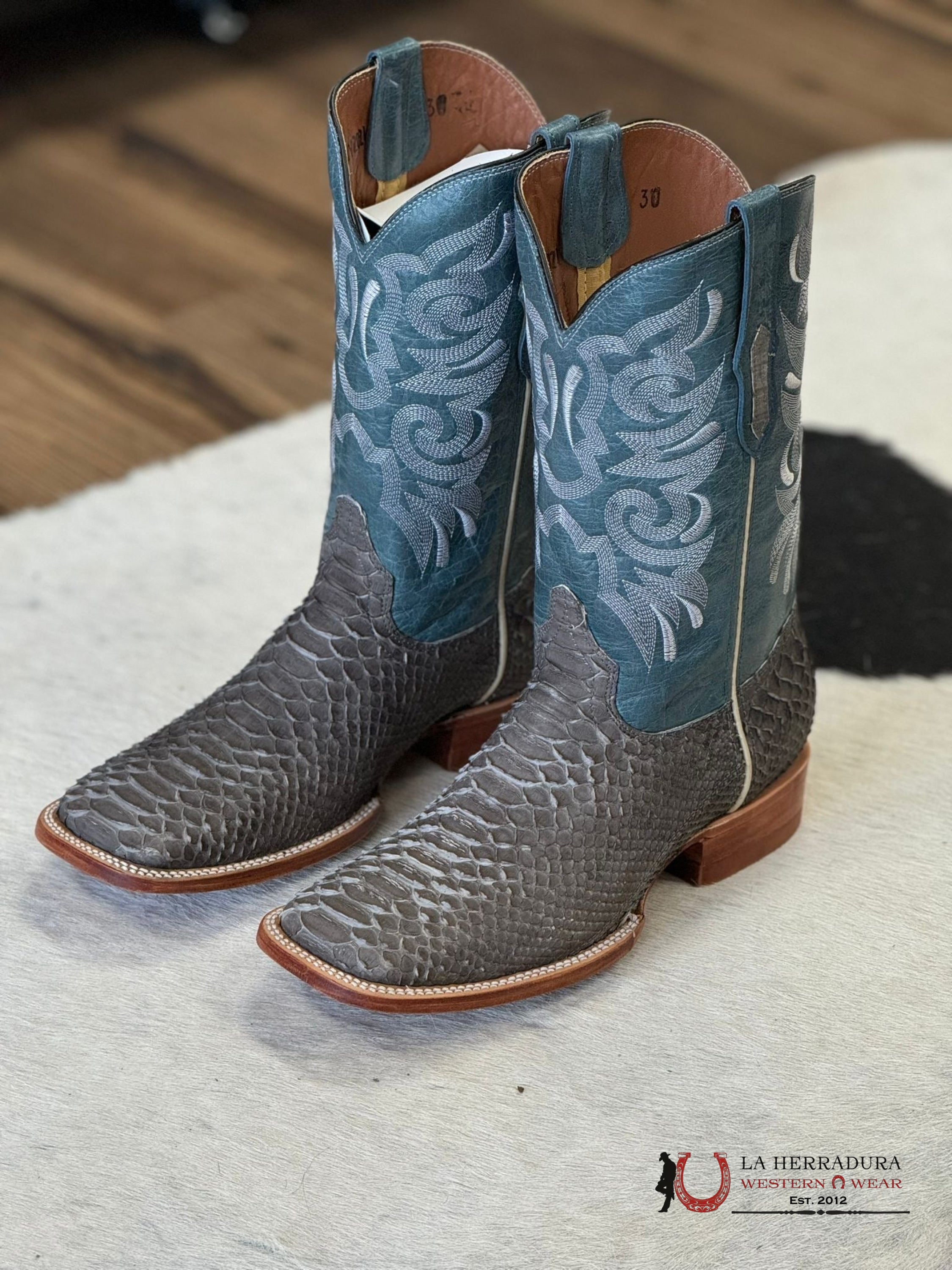 Diligencia Grey Nobuck Python Napa Caoba Boot Botas Hombres