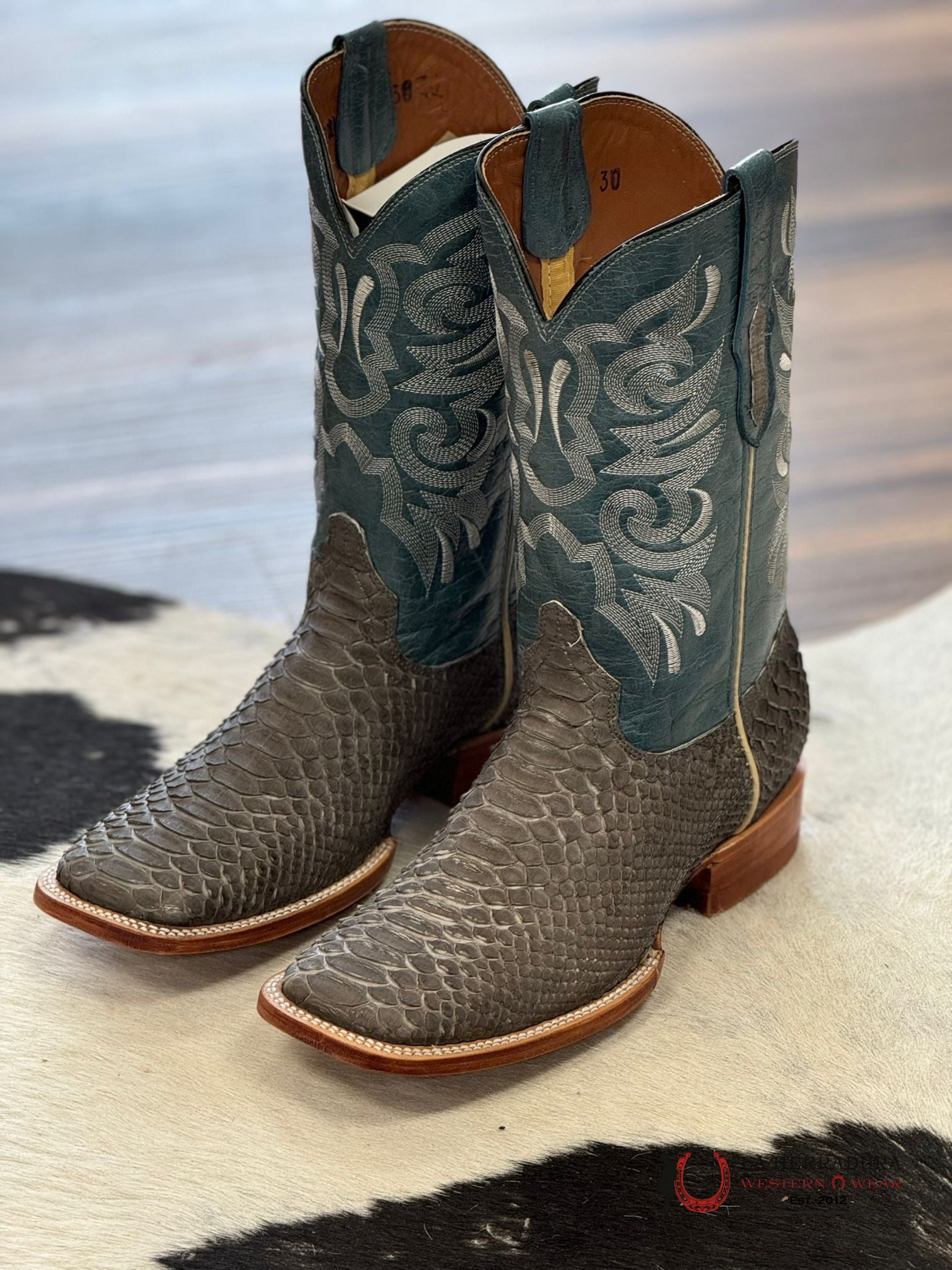 Diligencia Grey Nobuck Python Napa Caoba Boot Botas Hombres