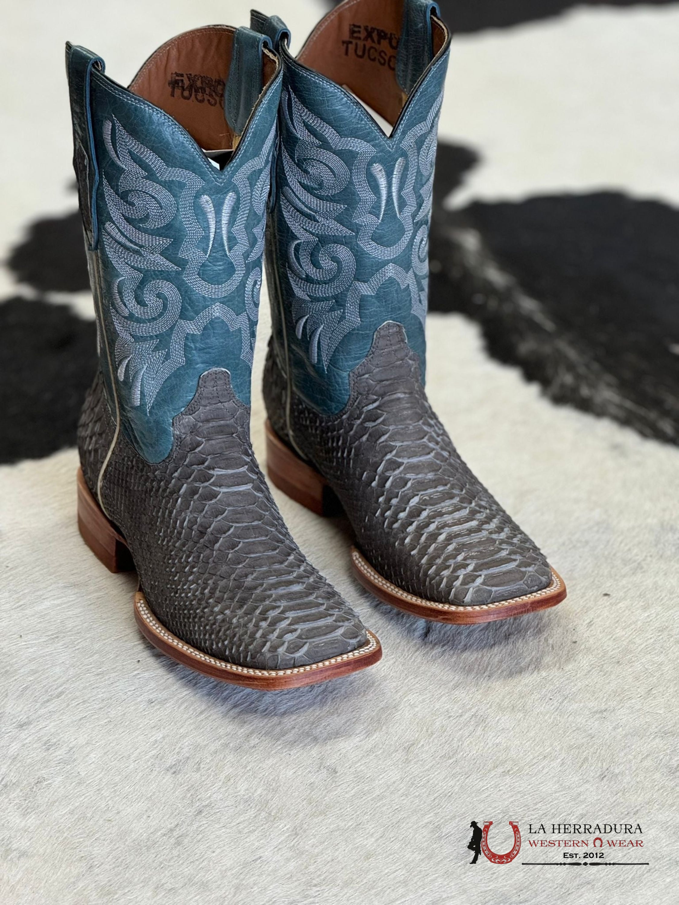 Diligencia Grey Nobuck Python Napa Caoba Boot Botas Hombres