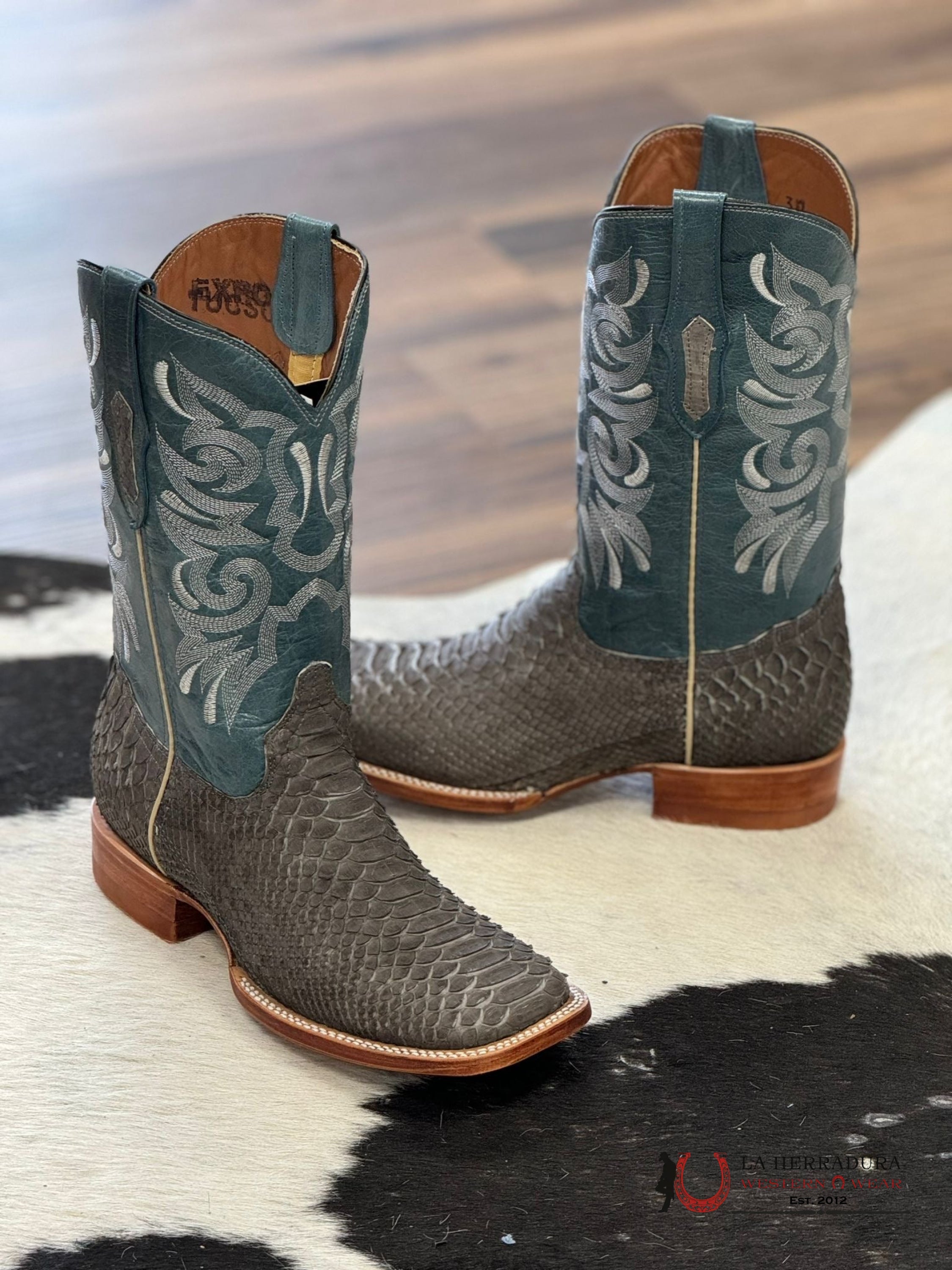 Diligencia Grey Nobuck Python Napa Caoba Boot Botas Hombres