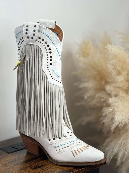 BOTA BLANCA DINGO DE MUJER CON FLECOS