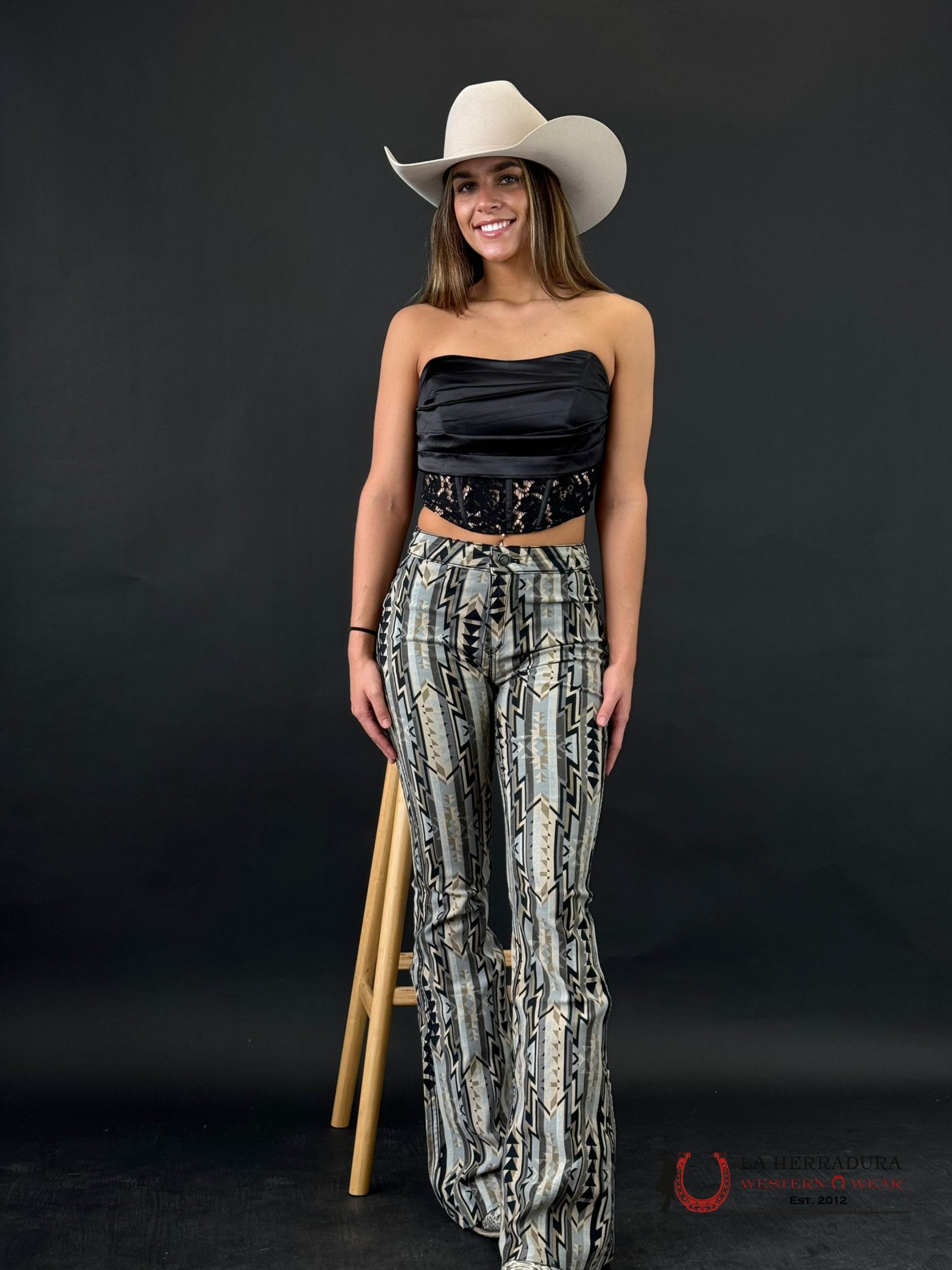 Do + Be Black Crystal Print Sheer Nude Corset Ropa Mujeres