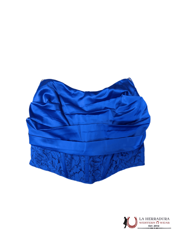 DO+BE CORSÉ AZUL DE GASA ESTAMPADO CRISTALES AZULES Y22600