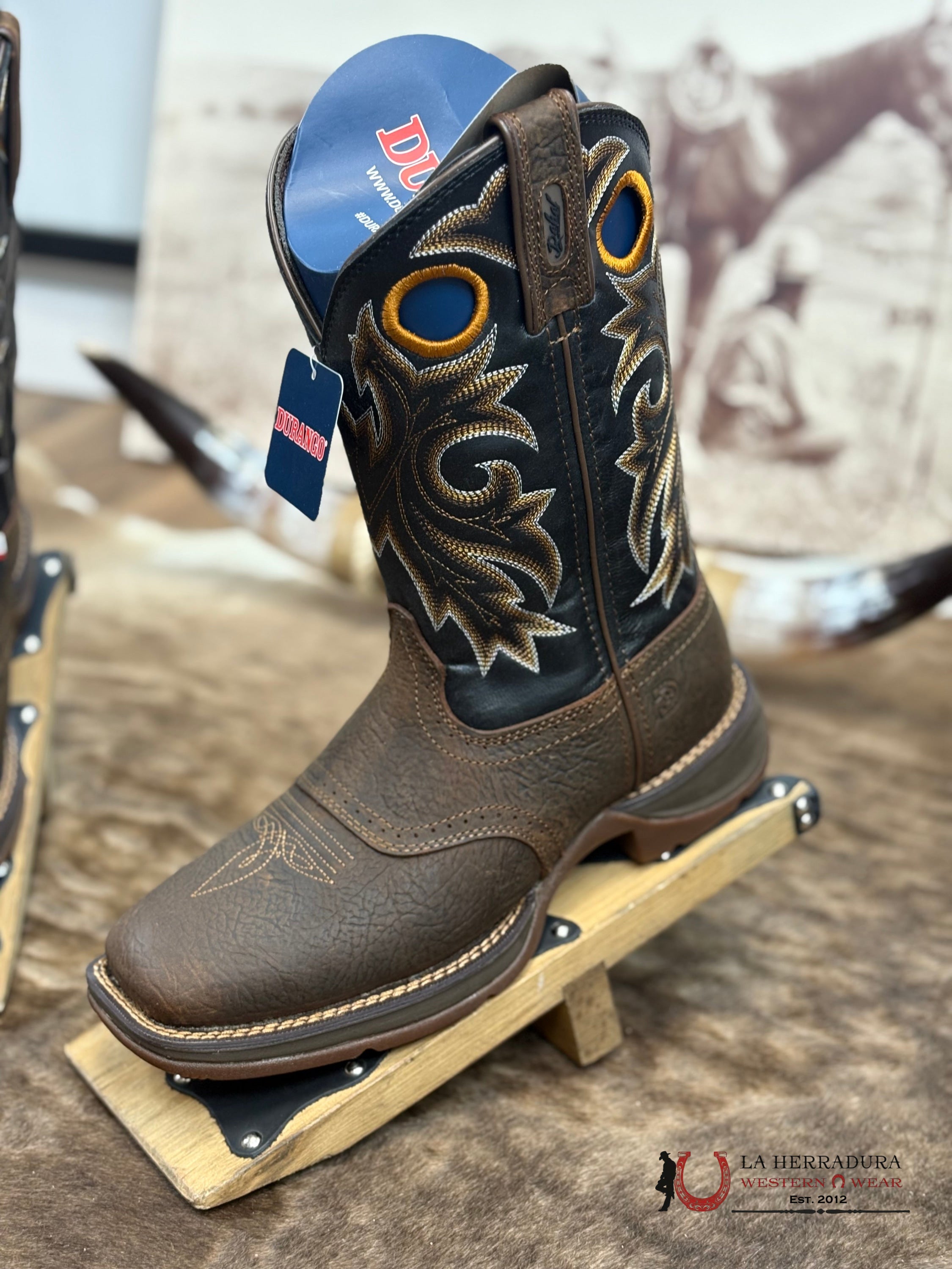 DURANGO Dark Brown With Yellow Stiching MEN WORK Boot - DDB0499