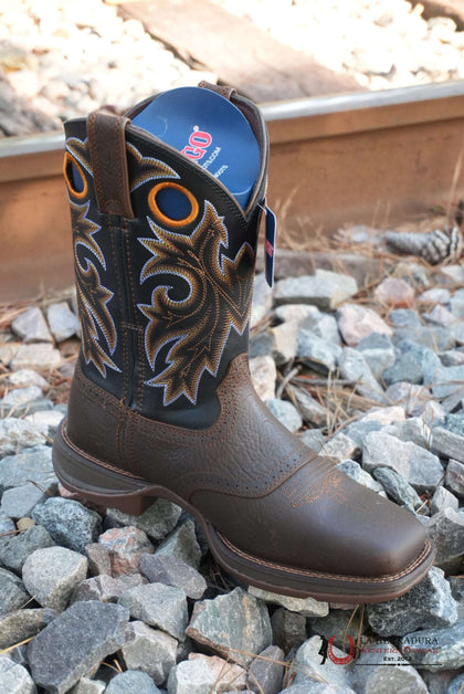 DURANGO Botas de Trabajo para Hombre Marrón Oscuro con Costuras Amarillas - DDB0499