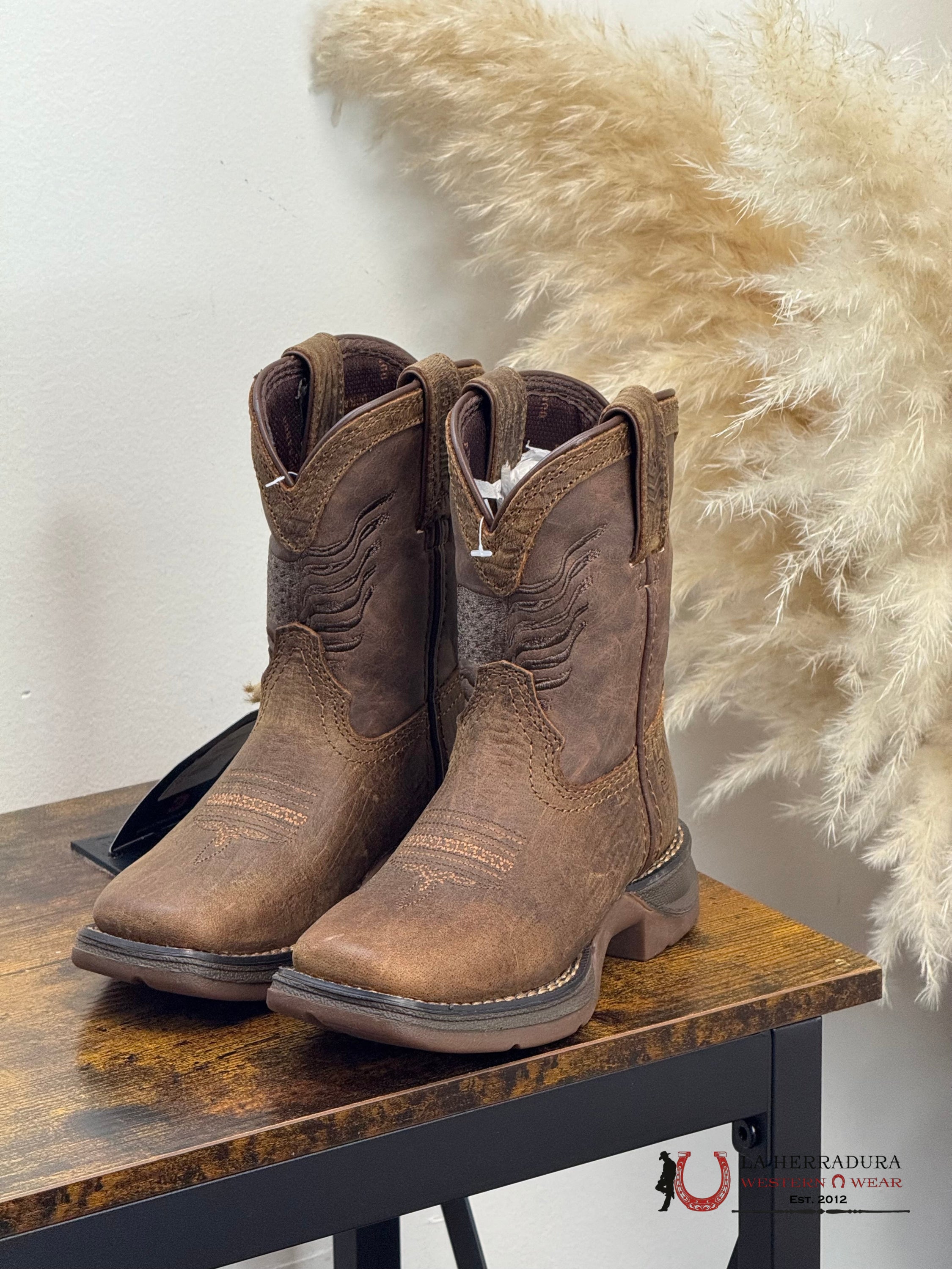 DURANGO KIDS BOOTS AMERICAN EMBROID COMPLETE DARK LEATHER -DBT0244 NIÑOS